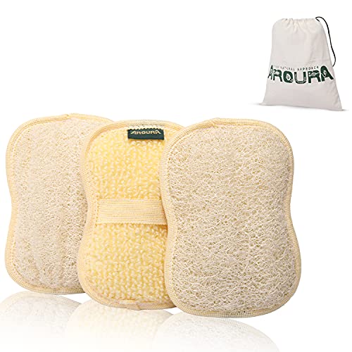 Aroura Egyptian Natural Loofah Pads- Natural Lofa Sponges with Flexible Fiber...