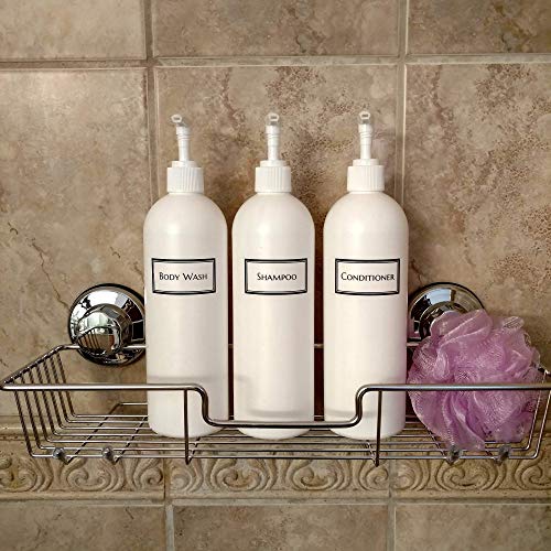 Artanis Home Silkscreened Empty Shower Bottle Set for Shampoo, Conditioner, a...