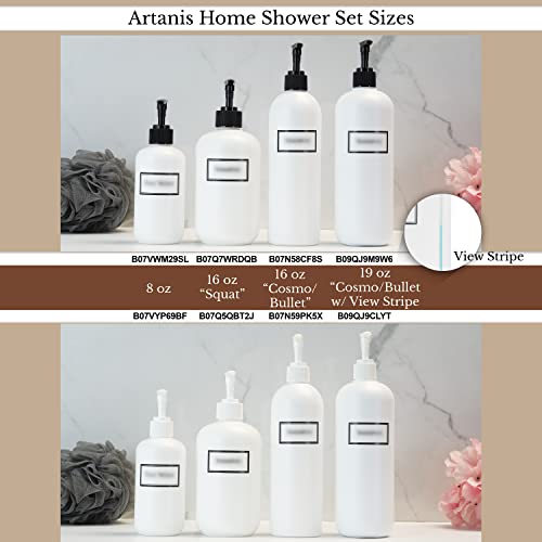Artanis Home Silkscreened Empty Shower Bottle Set for Shampoo, Conditioner, a...