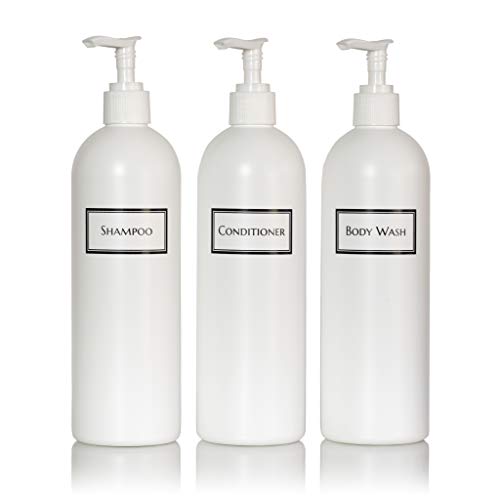 Artanis Home Silkscreened Empty Shower Bottle Set for Shampoo, Conditioner, a...