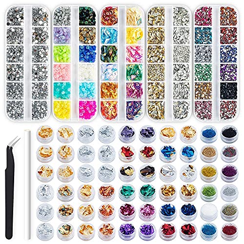 Artdone 5 boxes 11440 pcs Nails Rhinestones Nail Gems Nail Diamonds and 60 Po...