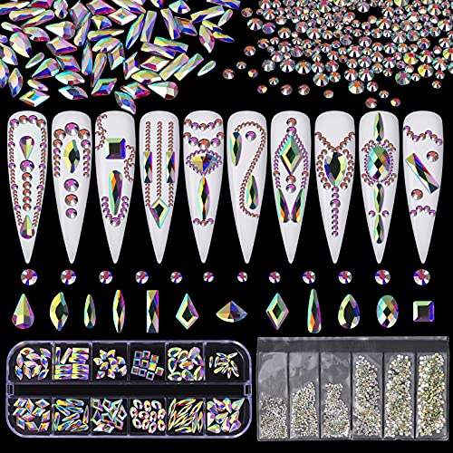Artdone nail art Rhinestones 5000pcs+2000pcs+1728pcs+120pcs Multi Shapes Glas...