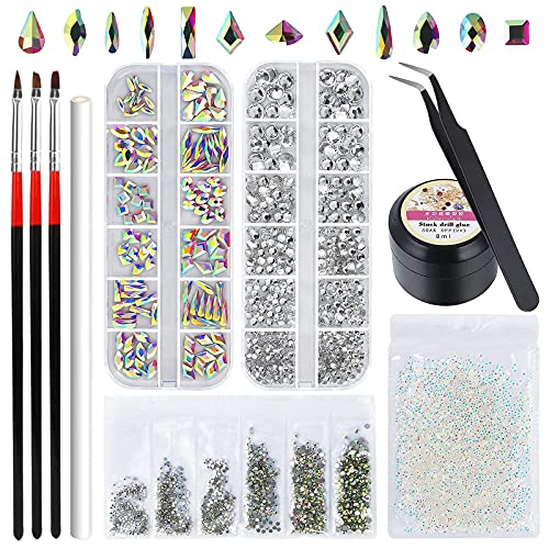 Artdone nail art Rhinestones 5000pcs+2000pcs+1728pcs+120pcs Multi Shapes Glas...