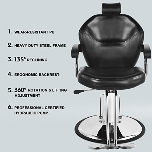 Artist Hand Hydraulic Reclining Barber Chair 360 Degrees Rolling Swivel Barbe...