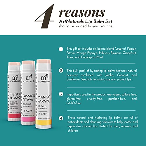 artnaturals Natural Organic Lip Balm Beeswax - (6 x .15 Oz / 4.25g) - Gift Se...