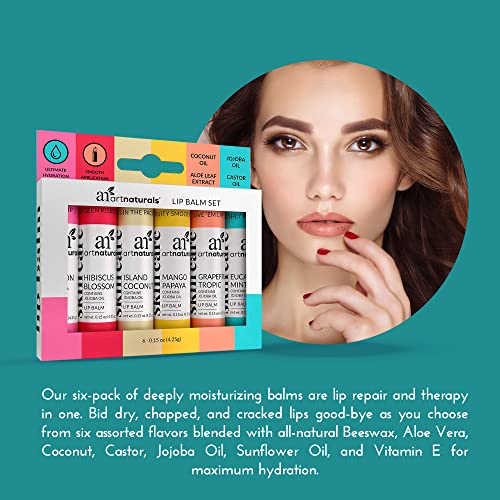 artnaturals Natural Organic Lip Balm Beeswax - (6 x .15 Oz / 4.25g) - Gift Se...