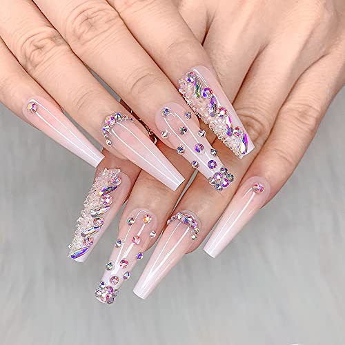 Artquee 24pcs French Nude White Ballerina Water Droplets Drill Flash Diamond ...