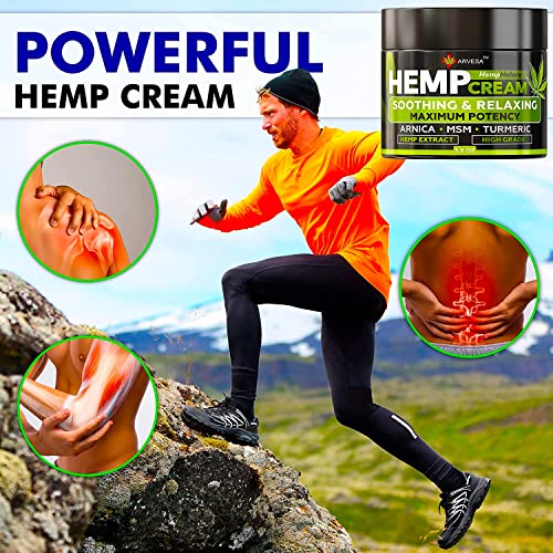 Natural Hemp Cream for Muscles, Joints, Foot, Back with Hemp, Arnica, Turmeri...