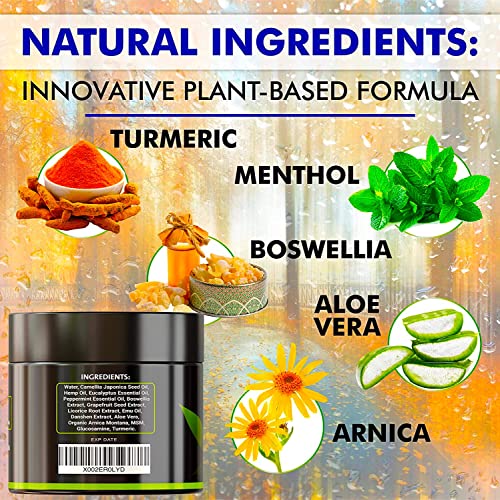 Natural Hemp Cream for Muscles, Joints, Foot, Back with Hemp, Arnica, Turmeri...