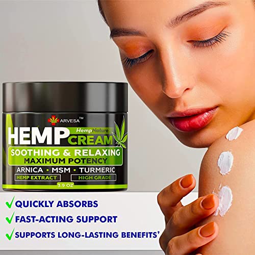 Natural Hemp Cream for Muscles, Joints, Foot, Back with Hemp, Arnica, Turmeri...