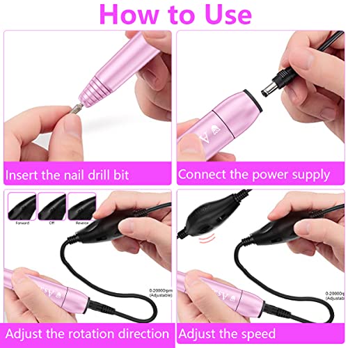Asalle USB Nail Drill, Electric Nail Drill Machine for Acrylic Gel Nails Prof...