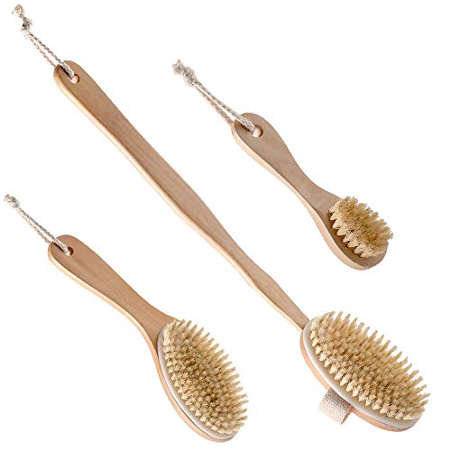 Dry Brushing Body Brush Set with 100% Natural Boar Bristles (Set of 3) | Skin...