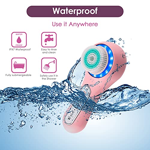 Electric Facial Cleansing Brush with 3 Operating Modes & 5 Replaceable Face S...