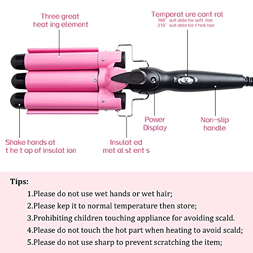 3 Barrel Curling Iron Wand - Dual Voltage Temperature Adjustable 25mm Hair Cr...