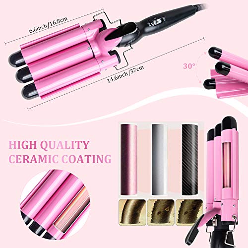 3 Barrel Curling Iron Wand - Dual Voltage Temperature Adjustable 25mm Hair Cr...