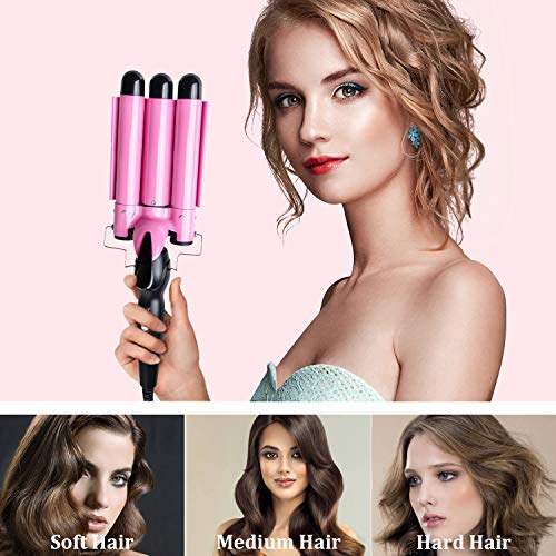 3 Barrel Curling Iron Wand - Dual Voltage Temperature Adjustable 25mm Hair Cr...