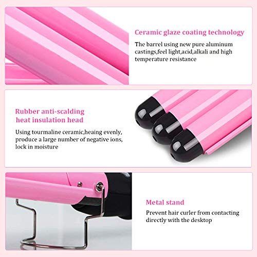 3 Barrel Curling Iron Wand - Dual Voltage Temperature Adjustable 25mm Hair Cr...