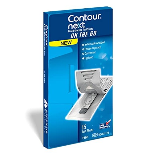 Ascensia Contour Next On The Go Blood Glucose Test Strips, 15 Count