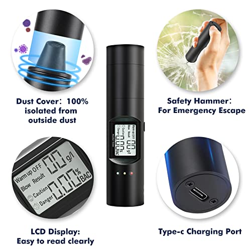 Breathalyzer Breath Alcohol Tester, Portable Rechargeable Personal BAC Tester...