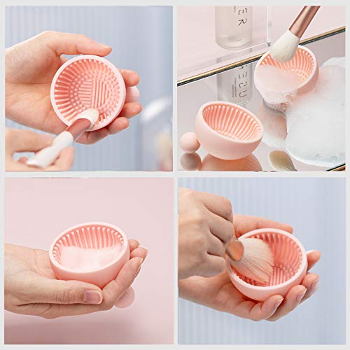 Brush Cleaning Pad，Silicone Makeup Cleaning Brush Scrubber Bowl Portable Was...