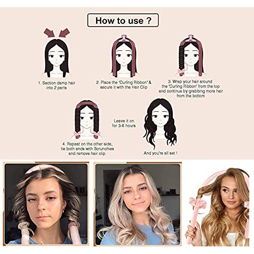 Heatless Curling Rod Headband, No Heat Curls Silk Ribbon for Wave Formers Hai...