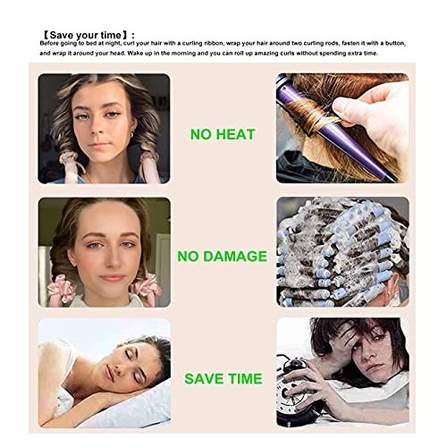 Heatless Curling Rod Headband, No Heat Curls Silk Ribbon for Wave Formers Hai...