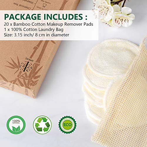 20 Packs Organic Reusable Makeup Remover Pads, Washable Eco-friendly Natural ...