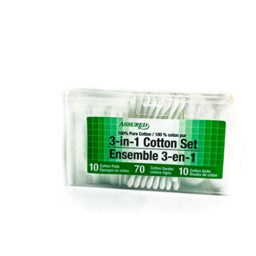 Assured Cotton Pads Cotton Swabs Cotton Balls 3-in-1 Cotton Set- 3Ct Blue/Pur...