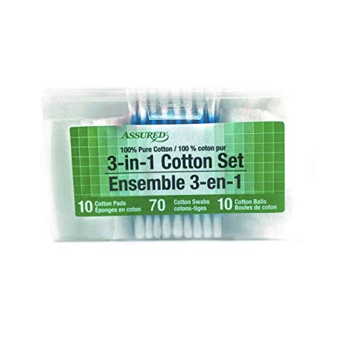 Assured Cotton Pads Cotton Swabs Cotton Balls 3-in-1 Cotton Set- 3Ct Blue/Pur...