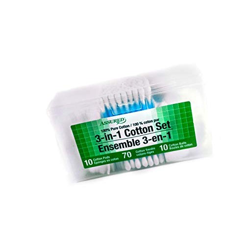 Assured Cotton Pads Cotton Swabs Cotton Balls 3-in-1 Cotton Set- 3Ct Blue/Pur...