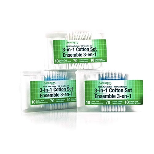 Assured Cotton Pads Cotton Swabs Cotton Balls 3-in-1 Cotton Set- 3Ct Blue/Pur...