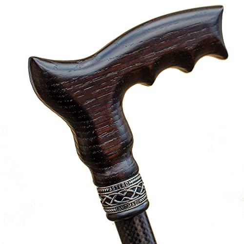 Carbon Adjustable Walking Cane for Men and Women - Ergonomic Wooden Handle & ...