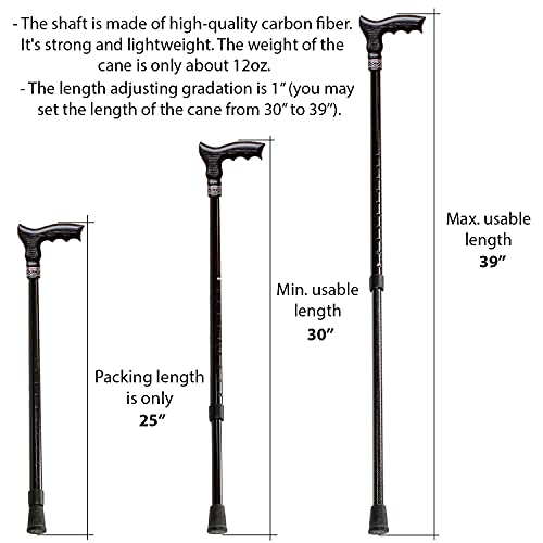 Carbon Adjustable Walking Cane for Men and Women - Ergonomic Wooden Handle & ...