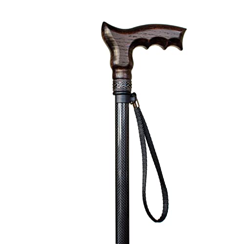 Carbon Adjustable Walking Cane for Men and Women - Ergonomic Wooden Handle & ...