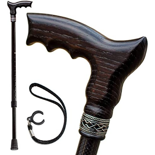 Carbon Adjustable Walking Cane for Men and Women - Ergonomic Wooden Handle & ...