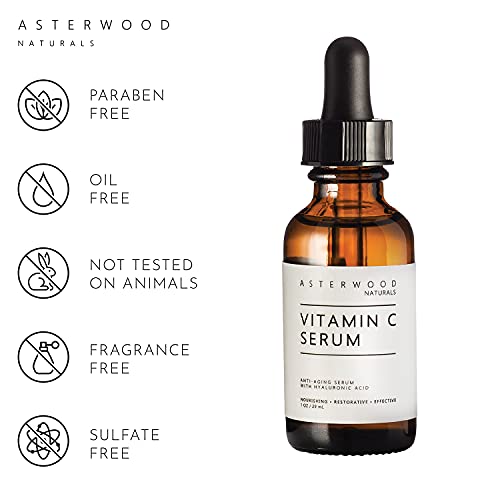 Asterwood Naturals Face Serum Vitamin C with Hyaluronic Acid, Anti Aging, Ant...