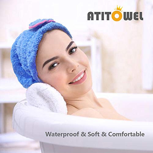 ATITOWEL Soft Cap Resistant Lined Shower Cap, Bath Towel Hat Hair, Quick Dryi...