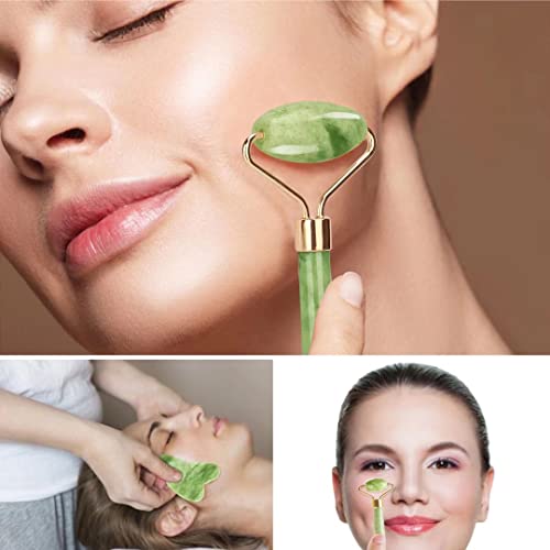 Jade Roller and Gua Sha Set Tool - Face Roller Skin Care - Guasha: 100% Real ...