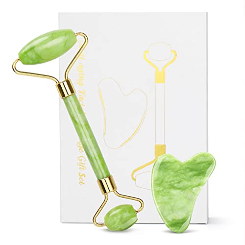 Jade Roller and Gua Sha Set Tool - Face Roller Skin Care - Guasha: 100% Real ...