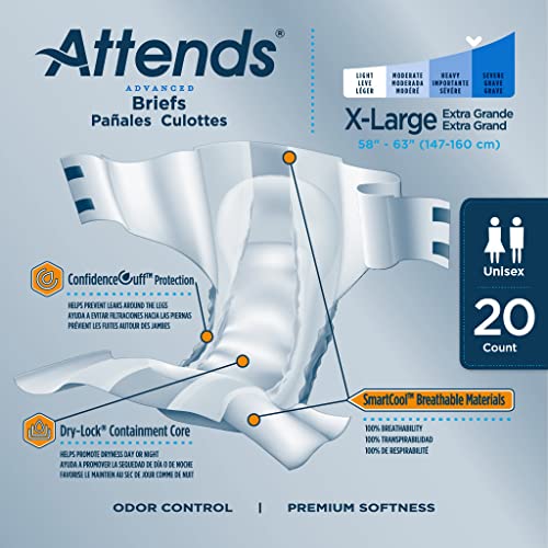 Attends Advanced Briefs with Advanced Dry-Lock Technology for Adult Incontine...