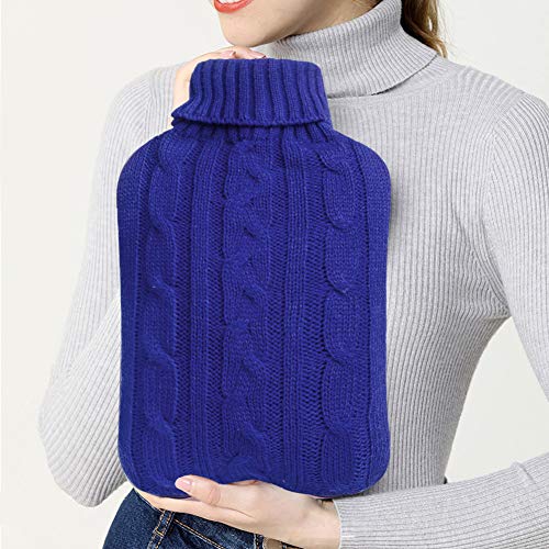 Attmu Rubber Hot Water Bottle with Cover Knitted, Transparent Hot Water Bag 2...