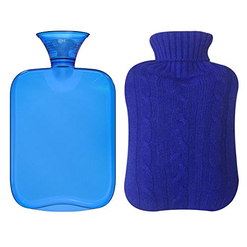 Attmu Rubber Hot Water Bottle with Cover Knitted, Transparent Hot Water Bag 2...