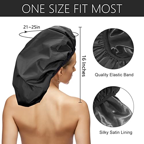 Auban Extra Large Shower Cap, Double-Layer Waterproof Reusable, XL Satin Lini...