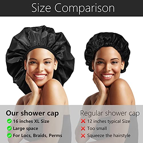 Auban Extra Large Shower Cap, Double-Layer Waterproof Reusable, XL Satin Lini...
