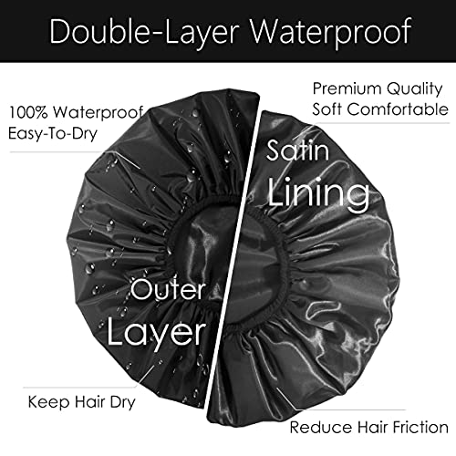 Auban Extra Large Shower Cap, Double-Layer Waterproof Reusable, XL Satin Lini...