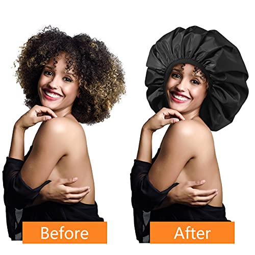 Auban Extra Large Shower Cap, Double-Layer Waterproof Reusable, XL Satin Lini...