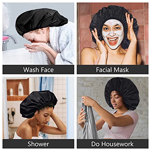 Auban Extra Large Shower Cap, Double-Layer Waterproof Reusable, XL Satin Lini...