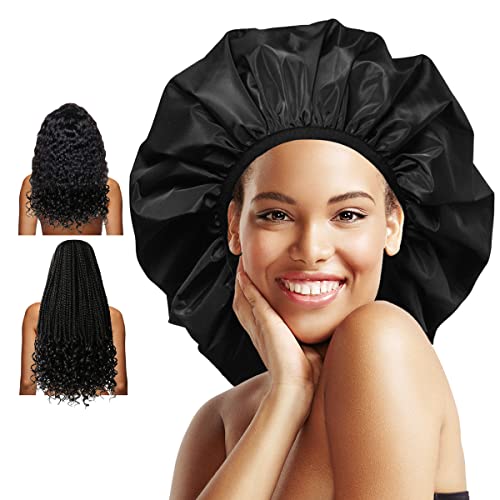 Auban Extra Large Shower Cap, Double-Layer Waterproof Reusable, XL Satin Lini...