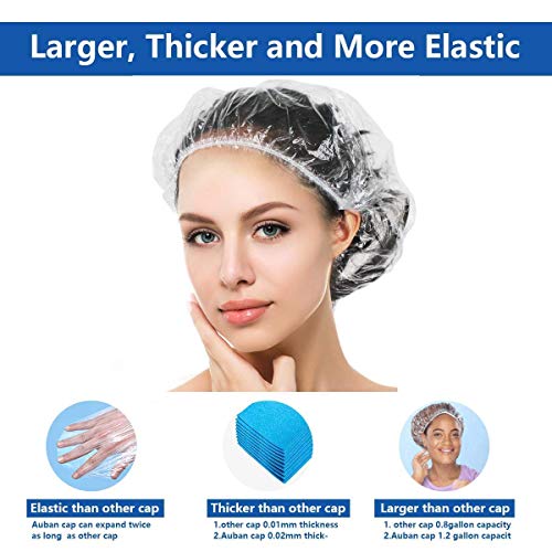 Auban Shower Cap Disposable, 100 PCS Bath Caps Large Thick Clear Plastic Elas...