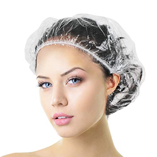 Auban Shower Cap Disposable, 100 PCS Bath Caps Large Thick Clear Plastic Elas...